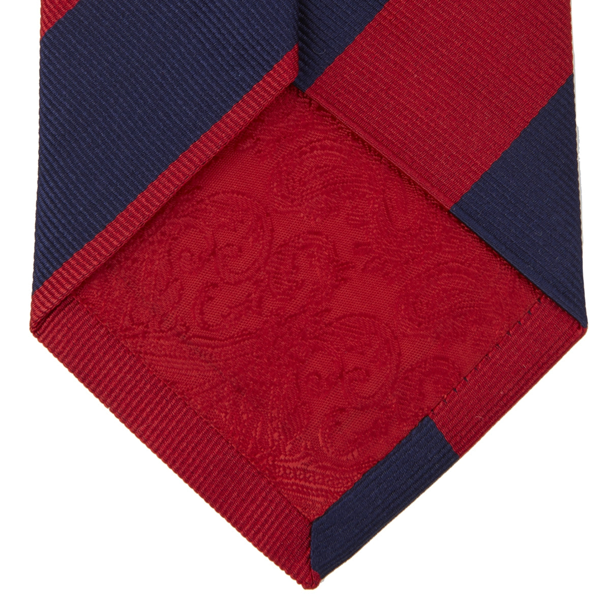 View 4 of product The Turnbull & Asser Long Navy and Red Block Stripe Repp Silk Tie features bold diagonal stripes on white—an ideal office shirt companion.