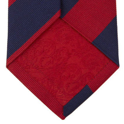 Long Navy and Red Block Stripe Repp Silk Tie Image 3
