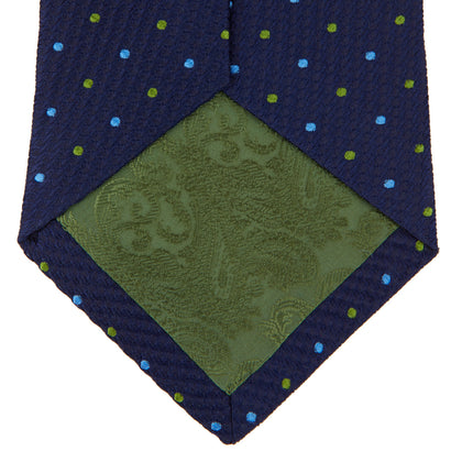 Navy, Blue & Green Spot Lace Silk Tie Image 3
