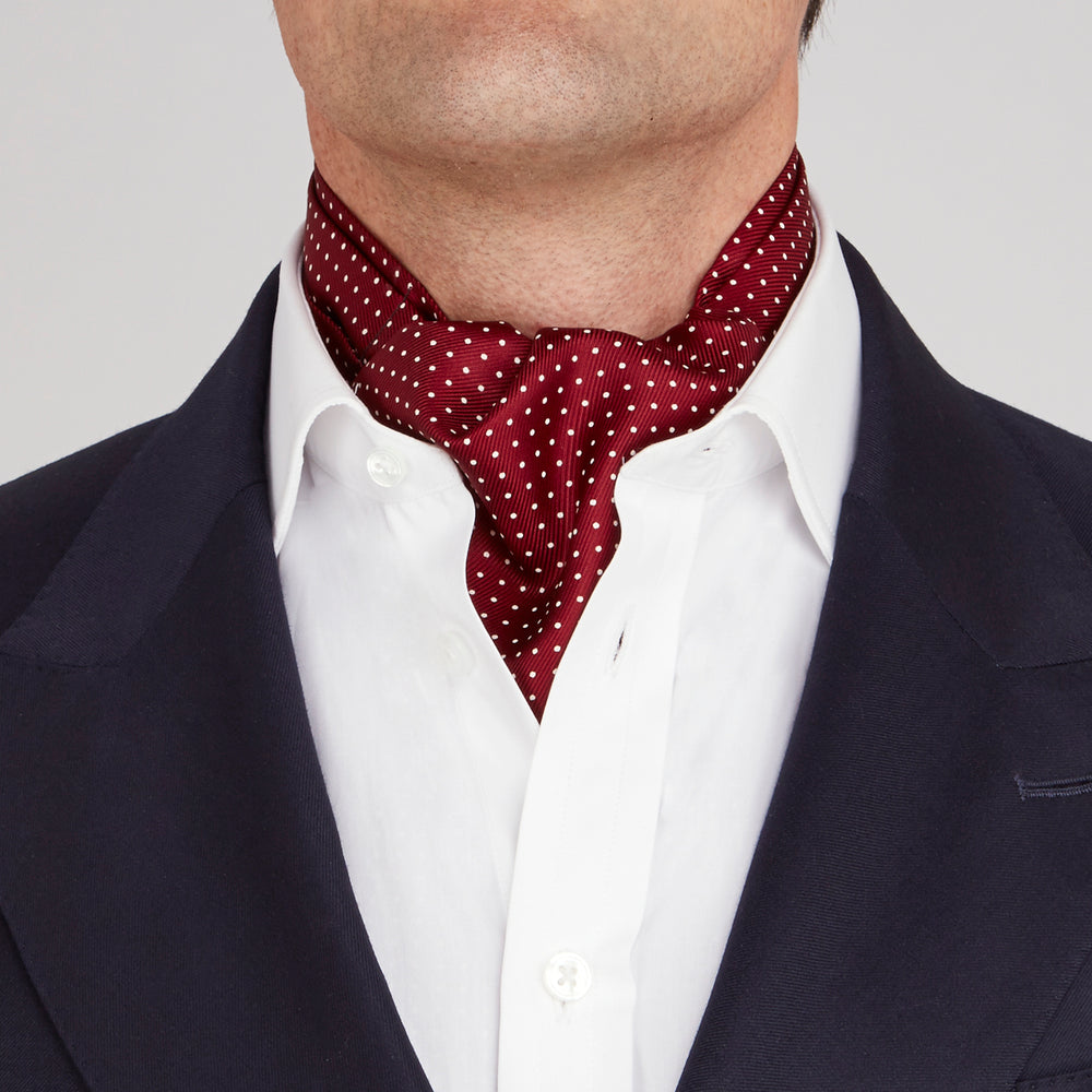 Burgundy and White Mini Spot Silk Ascot Tie
