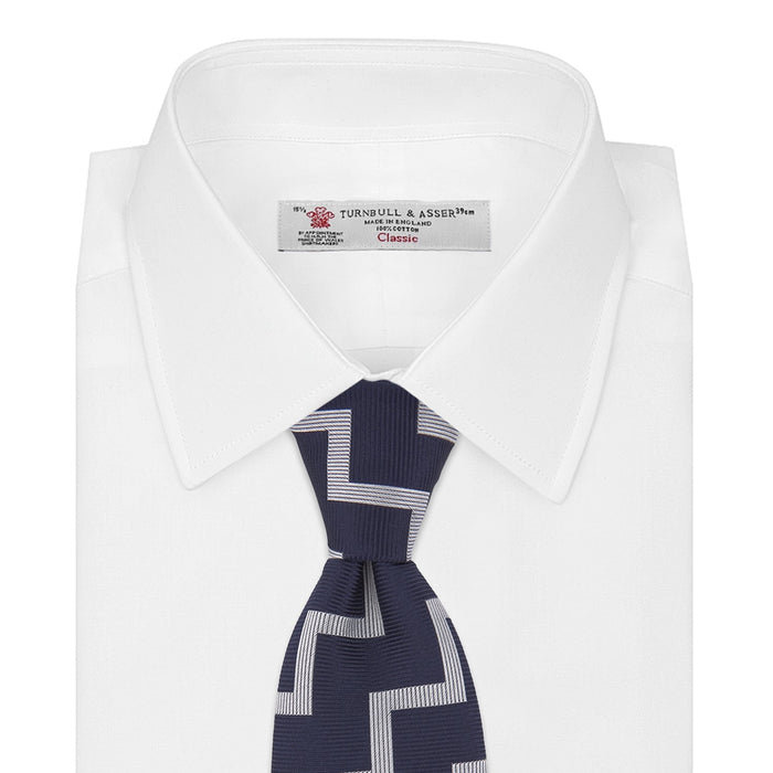 Navy and White Striped Zigzag Silk Tie Image 1