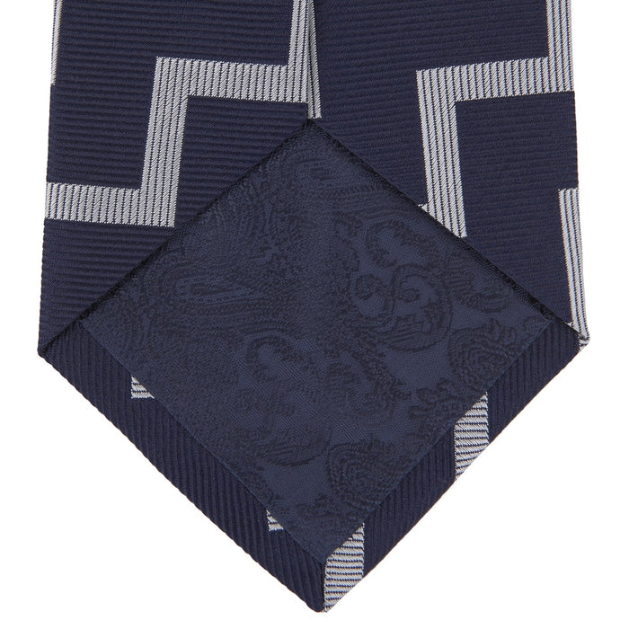 Navy and White Striped Zigzag Silk Tie Image 3