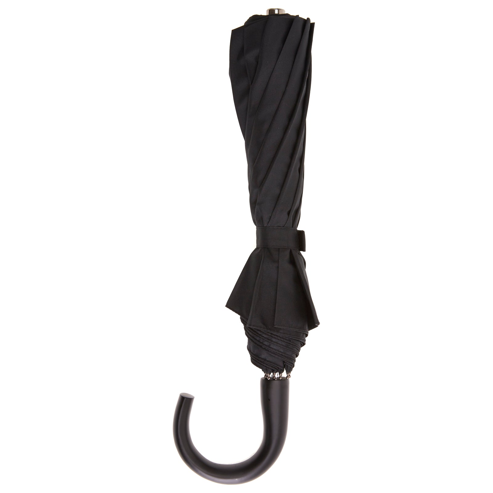 View 2 of product A Black Telescopic Umbrella with Black Maple Crook by Turnbull & Asser is open against a plain white background.