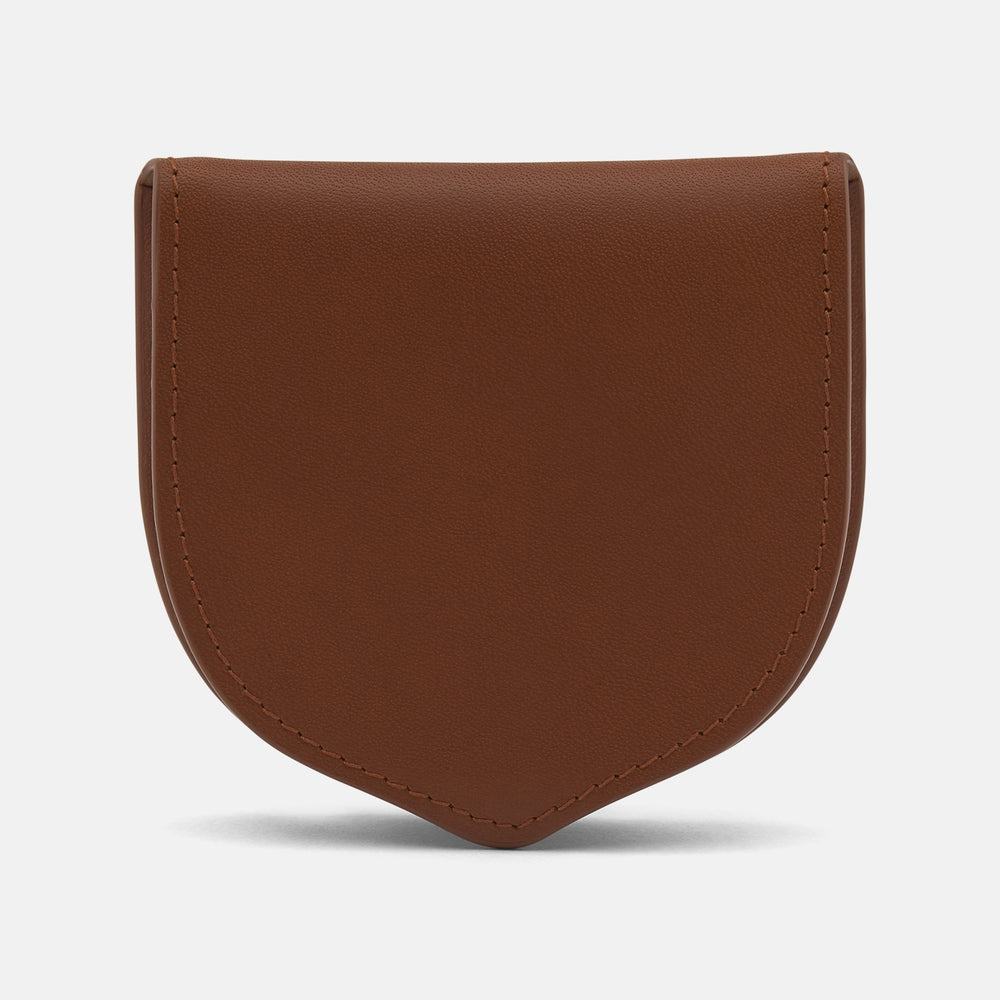 A classic light tan leather Tray Purse by Turnbull & Asser, featuring visible edge stitching and shown upright against a white background.