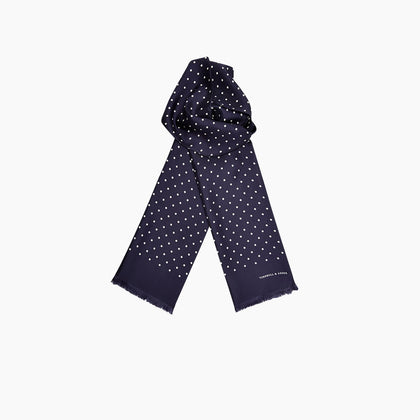Navy and White Spotted Silk Scarf Image 2