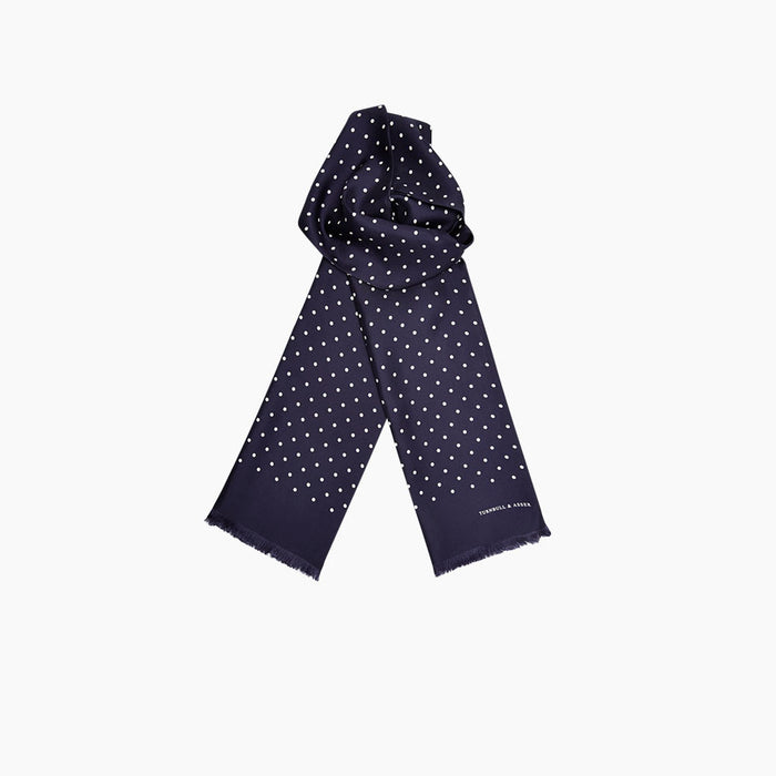 Navy and White Spotted Silk Scarf Image 2