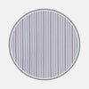 View 1 of product A close-up of Turnbull & Asser's Red and Navy Supraluxe Stripe Fabric, showing vertical blue, white, and red stripes within a circular frame on a plain light background.
