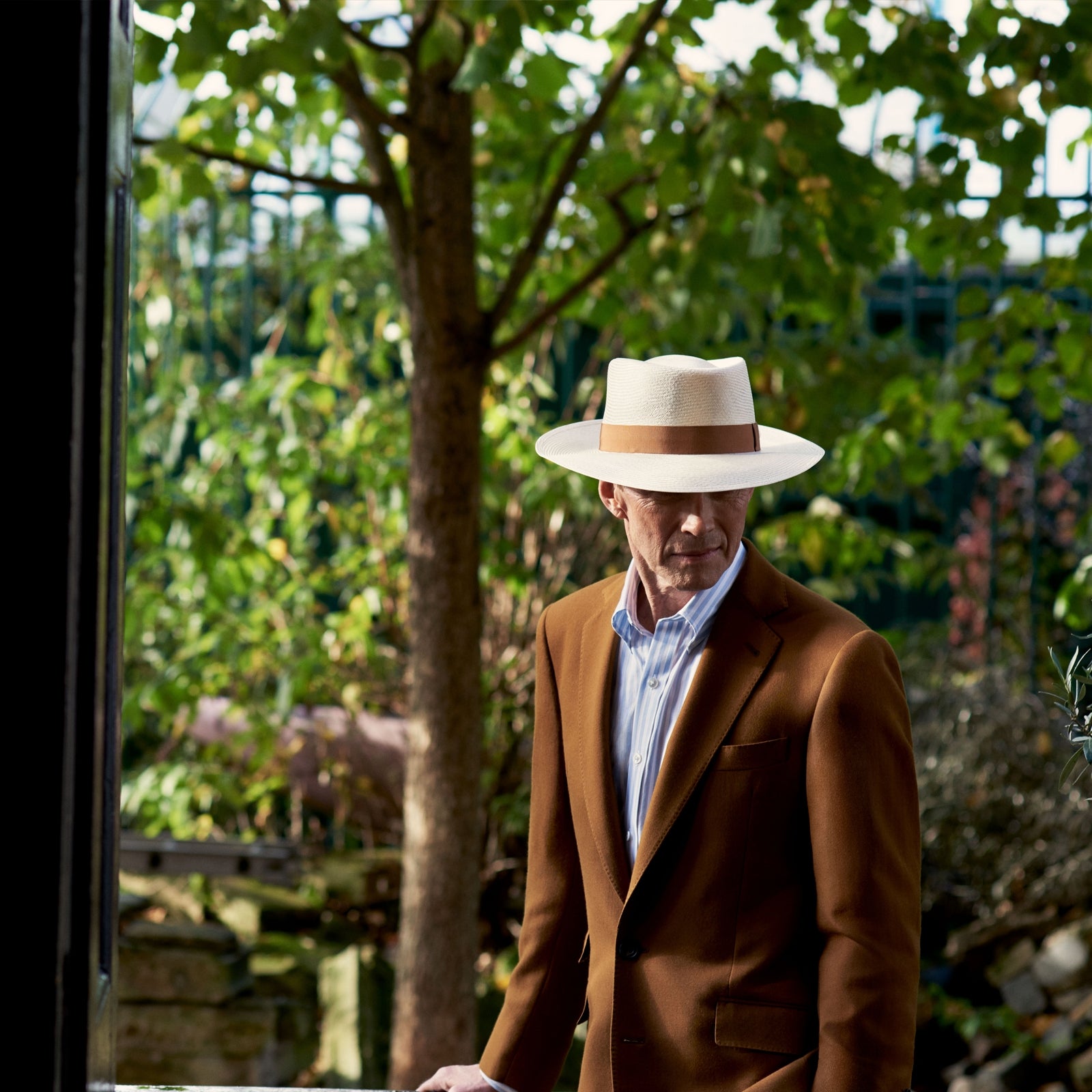 View 3 of product The Turnbull & Asser Tobacco Plainweave Cashmere Jacket is a single-breasted brown summer jacket with two buttons, notch lapels, and flap pockets, tailored in Italy and shown on a plain white background.
