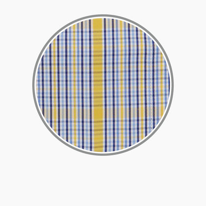 Yellow & Blue Check Cotton Fabric Image 2