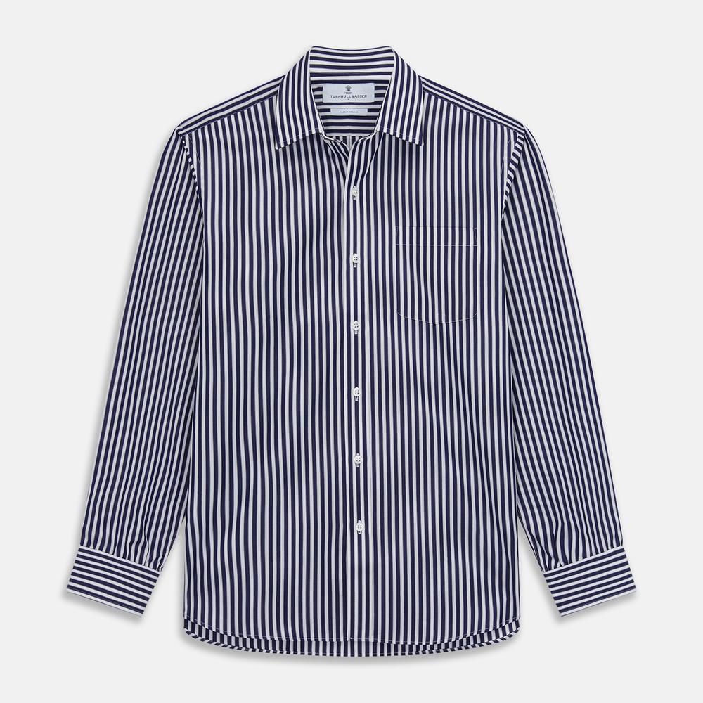 Navy & White Stripe Cotton Fabric | Turnbull & Asser