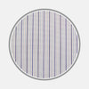 View 1 of product A circular swatch of Turnbull & Asser’s Navy and Light Blue Fine Stripe Silverline Cotton Fabric is shown, featuring thin vertical blue stripes on white and bordered with gray, set against a plain white background.