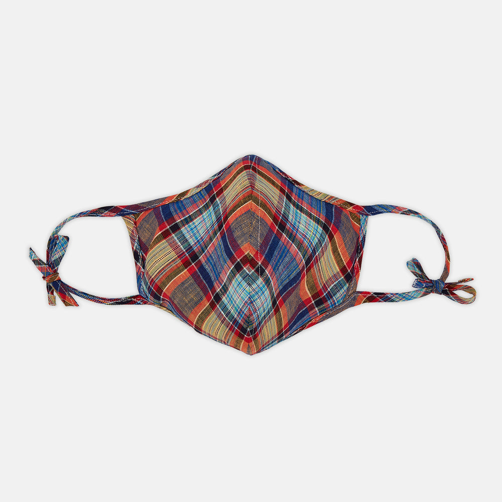 Blue & Orange Madras Check Linen Commuter Mask with 3 VIROFORMULA™ filters