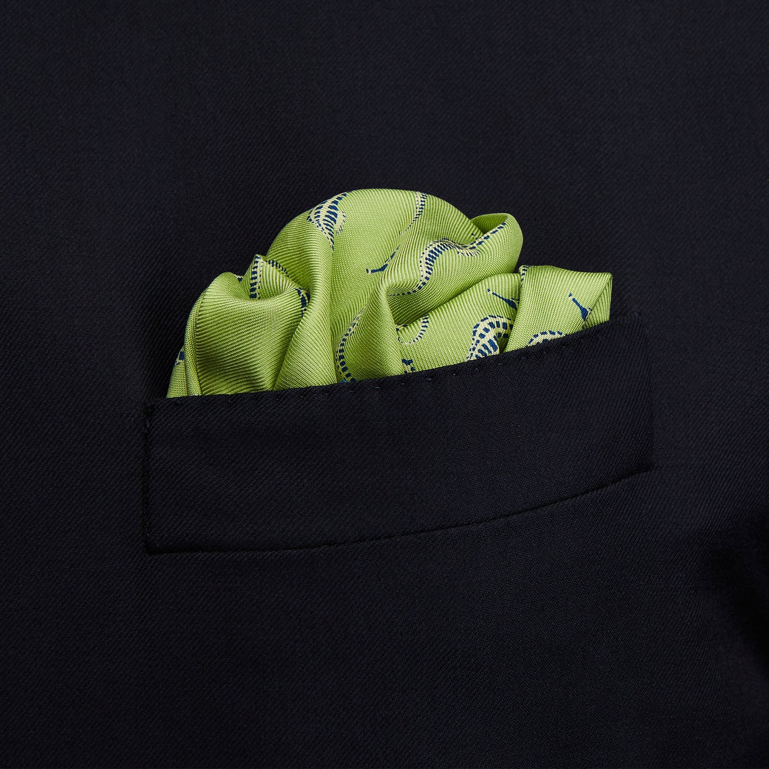Green & Blue Seahorse Silk Pocket Square