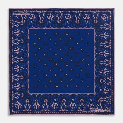 Pink & Navy Double-Faced Paisley Silk Bandana Pocket Square