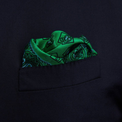 Green & Blue Double-Faced Paisley Silk Bandana Pocket Square