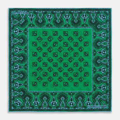 Green & Blue Double-Faced Paisley Silk Bandana Pocket Square