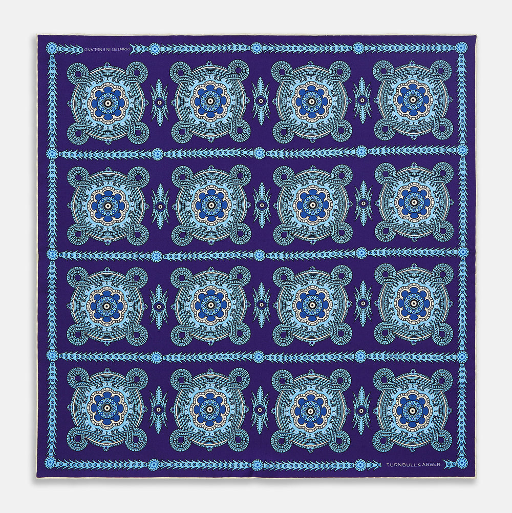 Blue Multi Floral Silk Pocket Square