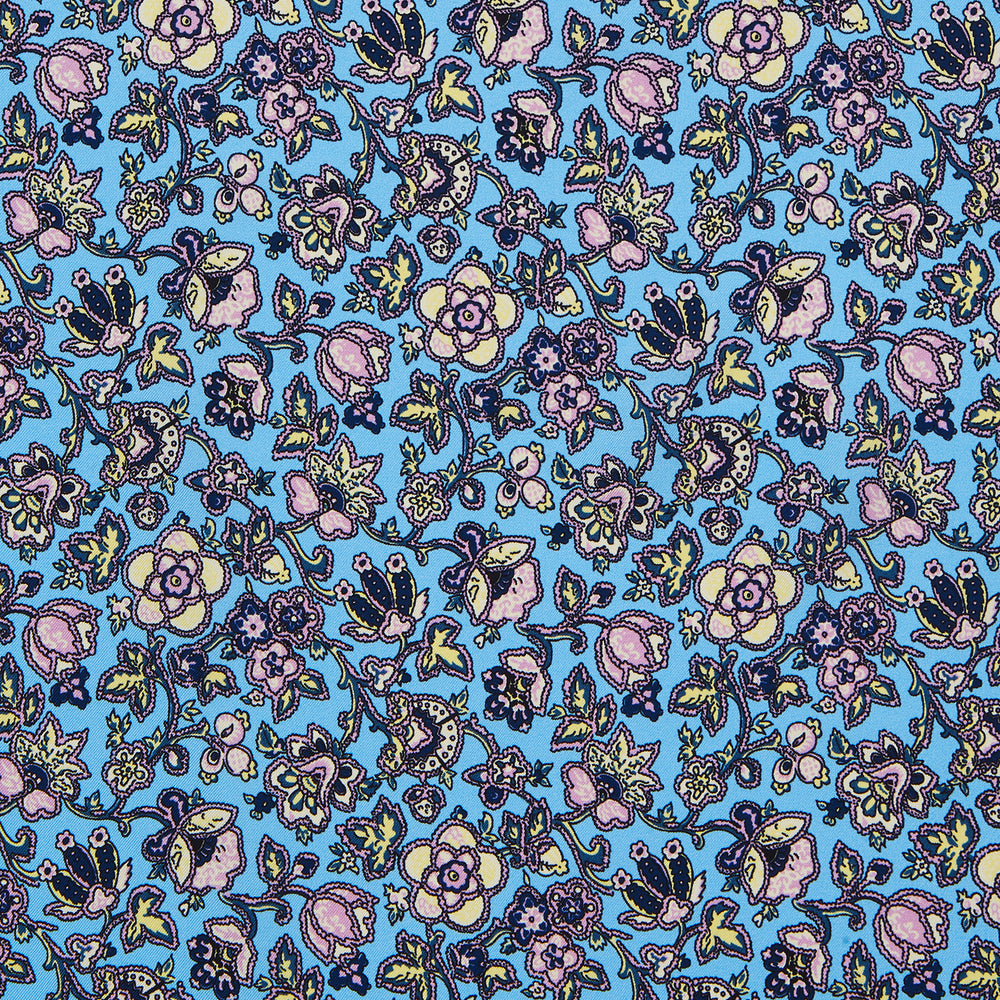 Blue Floral Silk Pocket Square