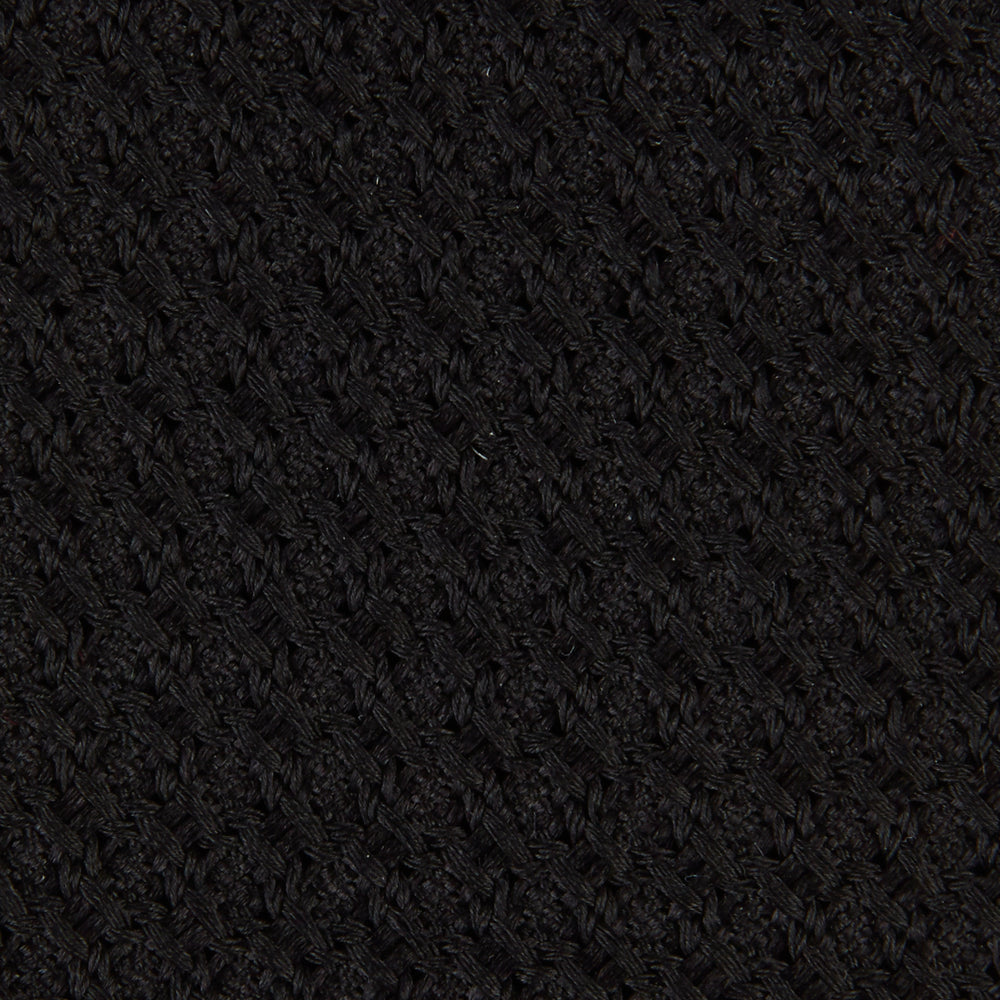 The Turnbull & Asser Seven-Fold Black Grenadine Silk Tie, displayed on a white background, adds a refined touch of luxury neckwear.