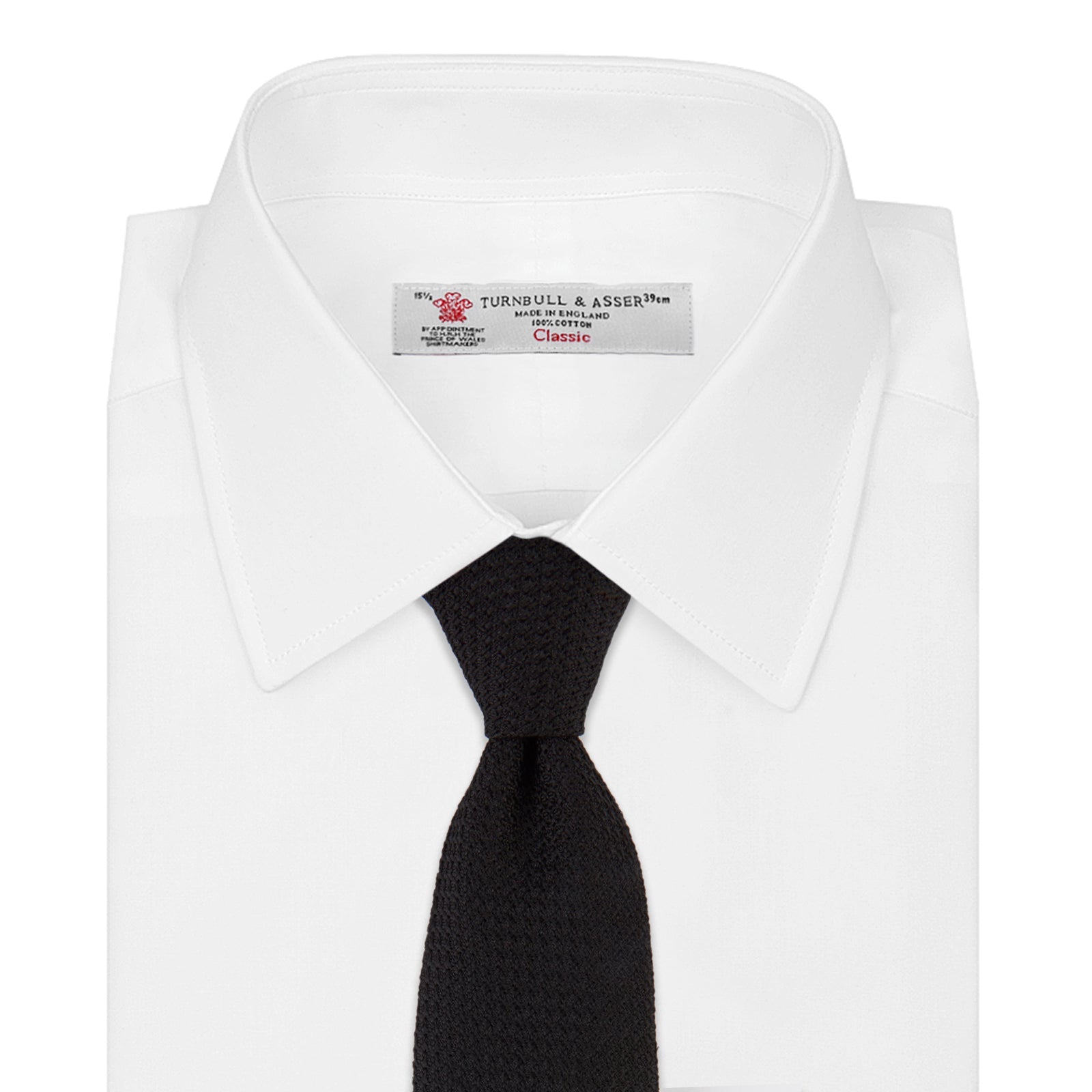 View 2 of product The Turnbull & Asser Seven-Fold Black Grenadine Silk Tie, displayed on a white background, adds a refined touch of luxury neckwear.