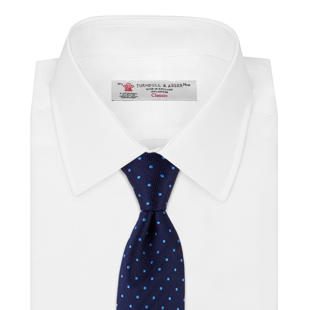Seven-Fold Navy & Blue Spot Herringbone Silk Tie | Turnbull & Asser