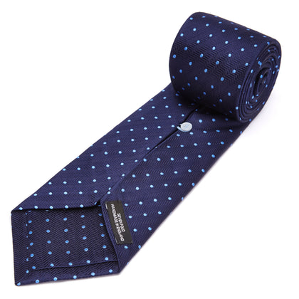 Seven-Fold Navy & Light Blue Spot Herringbone Silk Tie Image 3