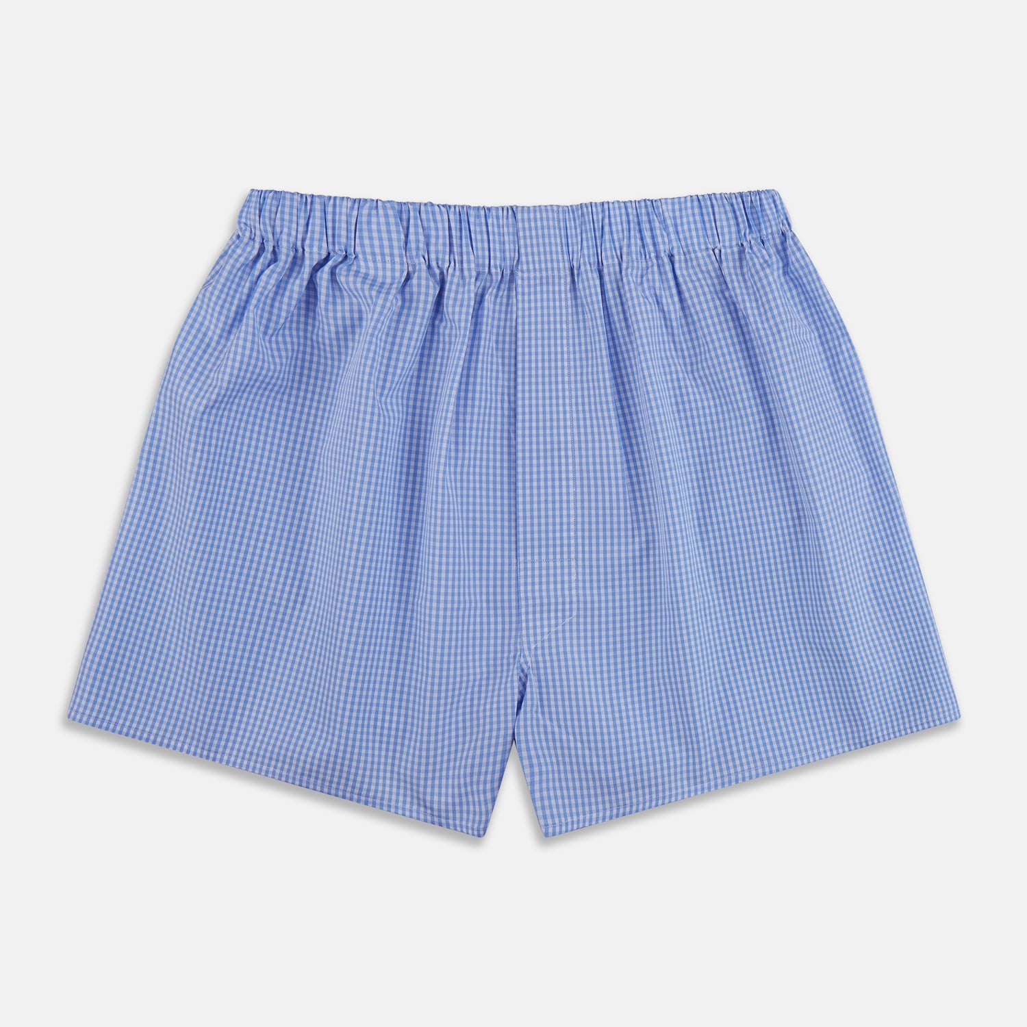 View 1 of product Turnbull & Asser Sky Blue Gingham Check Boxer Shorts: classic men's underwear crafted from fine Italian cotton with an elastic waistband, shown flat on a white background for timeless style.