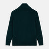 View 3 of product The Turnbull & Asser Ainsley Ribbed Shawl Neck Cardigan in holly green features a button-down front and two patch pockets, shown laid flat on a white background.
