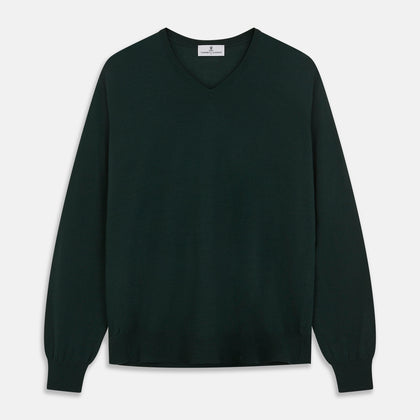 Forest Green Fine Merino V-Neck Jumper