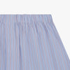 View 2 of product Turnbull & Asser's Blue and Pink Stripe Poplin Cotton Boxer Shorts feature an elastic waistband, loose fit, and thin pink and blue vertical stripes, shown here against a plain white background.