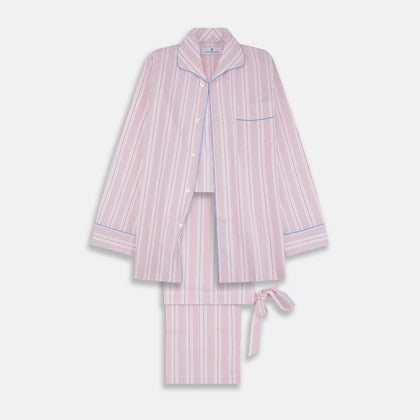 Pink And White Stripe Twill Cotton Pyjama Set