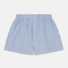 View 1 of product Turnbull & Asser Blue and Green Stripe Poplin Cotton Boxer Shorts with elasticated waistband, shown flat on a plain white background.