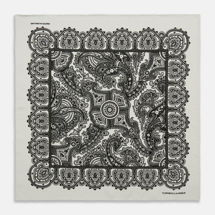 White Persian Paisley Pocket Square