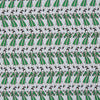 View 3 of product The Turnbull & Asser Green Dressing Gowns Pocket Square features a white silk base with green lines and a repeating pattern of green and black illustrated golfers, inspired by classic Turnbull dressing gown designs.