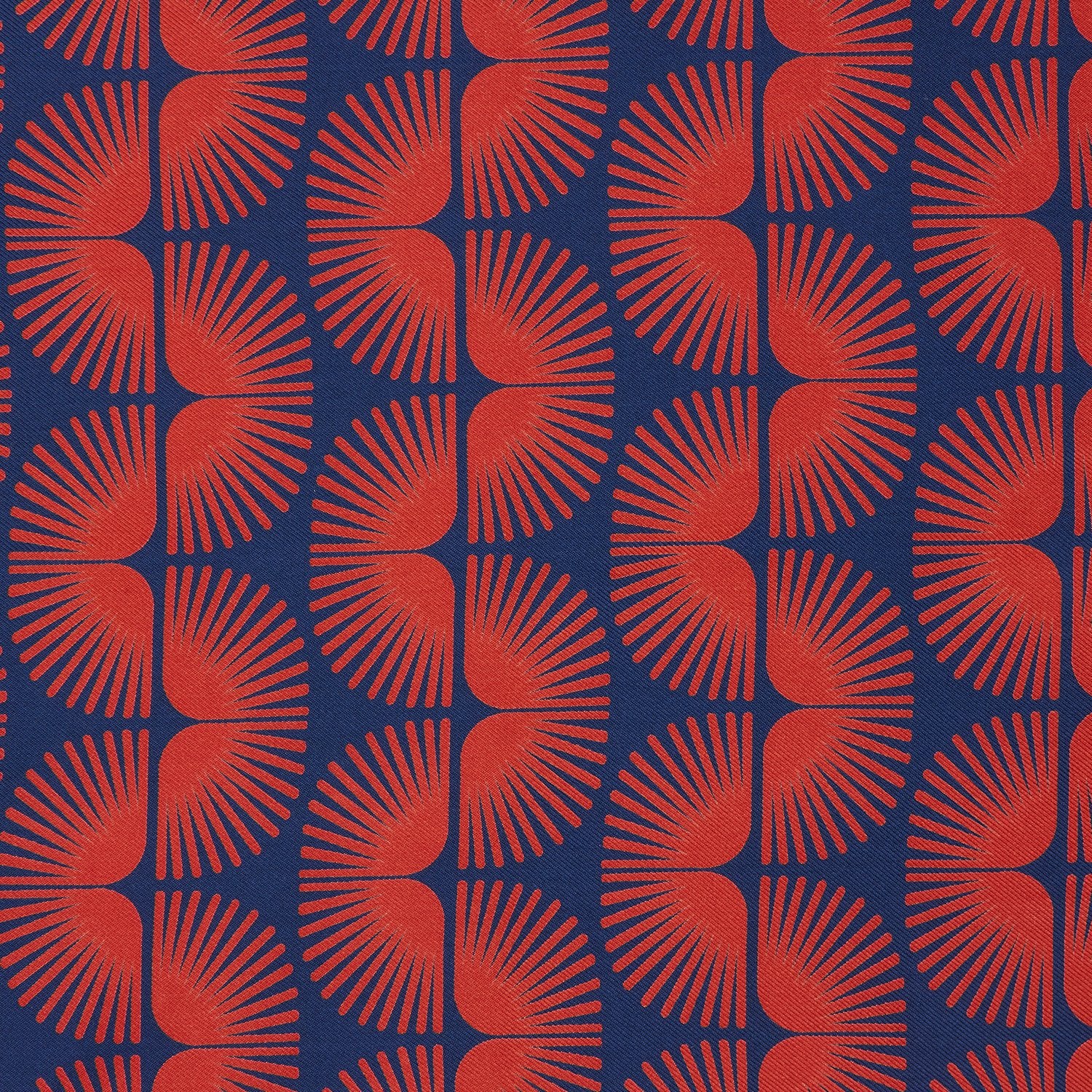 Navy Fan Motif Silk Pocket Square