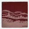 View 1 of product The Burgundy Snowscape Motif Silk Extra Large Scarf by Turnbull & Asser features a hand-rolled edge and a pink cross-stitch village scene—houses, church, hills—printed in England. A refined winter accessory.