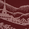 View 2 of product The Burgundy Snowscape Motif Silk Extra Large Scarf by Turnbull & Asser features a hand-rolled edge and a pink cross-stitch village scene—houses, church, hills—printed in England. A refined winter accessory.