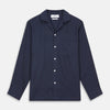 View 1 of product The Turnbull & Asser Holiday Fit Navy Cotton and Cashmere Blend Shirt features 1-button cuffs, a notched collar, and a single chest pocket, shown against a plain white background.