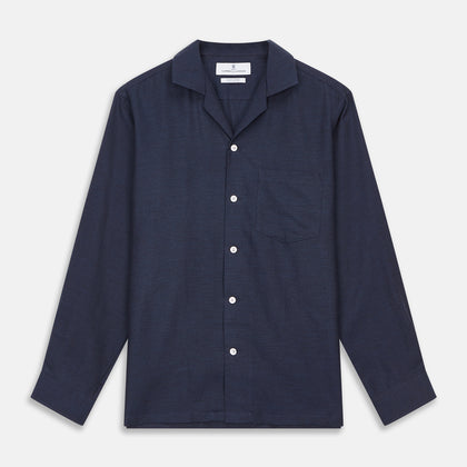 Holiday Fit Navy Cotton and Cashmere Blend Shirt with 1-Button Cuffs