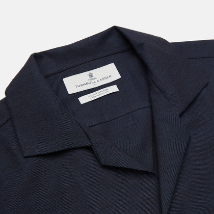Holiday Fit Navy Cotton and Cashmere Blend Shirt with 1-Button Cuffs