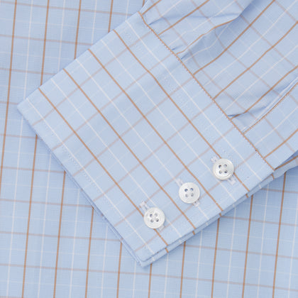 Beige Graph Check Regular Fit Shirt with T&A Collar and 3-Button Cuffs Image 2