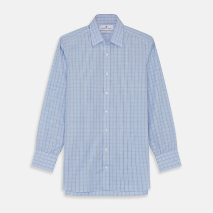 Beige Graph Check Regular Fit Shirt with T&A Collar and 3-Button Cuffs