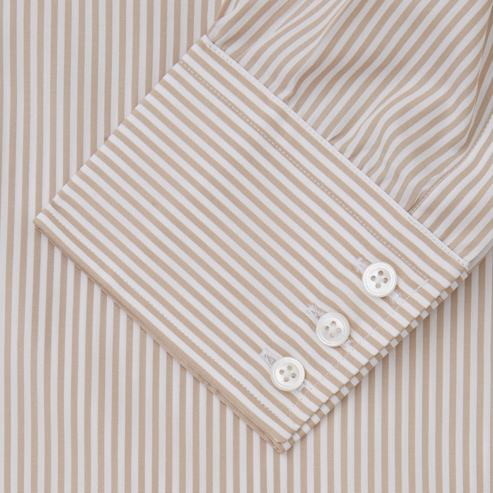 Sand Bengal Stripe Regular Fit Shirt with T&A Collar and 3-Button Cuffs