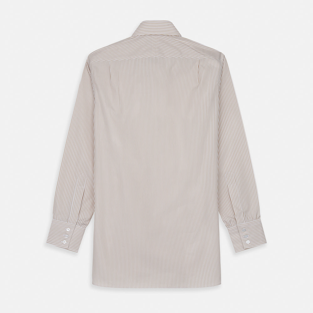 Sand Bengal Stripe Regular Fit Shirt with T&A Collar and 3-Button Cuffs