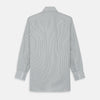 View 5 of product The Turnbull & Asser Green Bengal Stripe Regular Fit Shirt features thin green stripes, a T&A collar, and 3-button cuffs, shown on a plain white background.