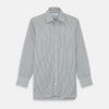 View 1 of product The Turnbull & Asser Green Bengal Stripe Regular Fit Shirt features thin green stripes, a T&A collar, and 3-button cuffs, shown on a plain white background.