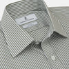 View 2 of product The Turnbull & Asser Green Bengal Stripe Regular Fit Shirt features thin green stripes, a T&A collar, and 3-button cuffs, shown on a plain white background.