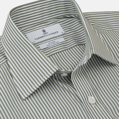 Green Bengal Stripe Regular Fit Shirt with T&A Collar and 3-Button Cuffs