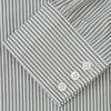 View 3 of product The Turnbull & Asser Green Bengal Stripe Regular Fit Shirt features thin green stripes, a T&A collar, and 3-button cuffs, shown on a plain white background.