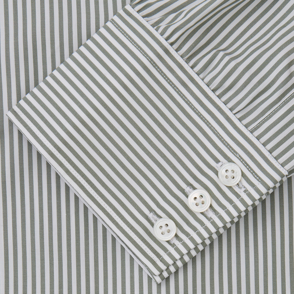 Green Bengal Stripe Regular Fit Shirt with T&A Collar and 3-Button Cuffs